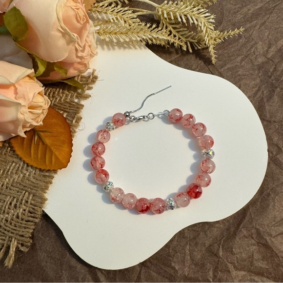 Pink Marbled-Patten Beaded Bracelet - Picture 1 of 5